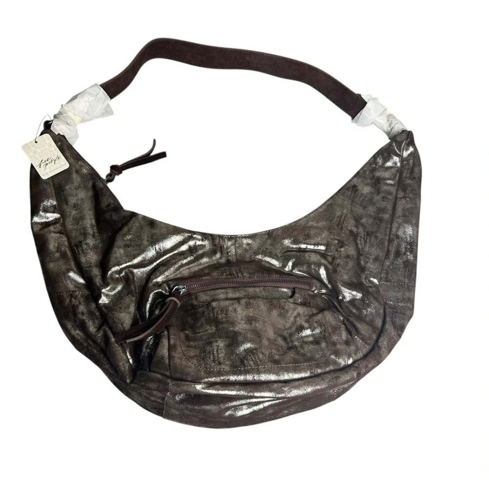 Free People NEW We the Free Sparta Chocolate Brown Metallic Hobo Bag Purse